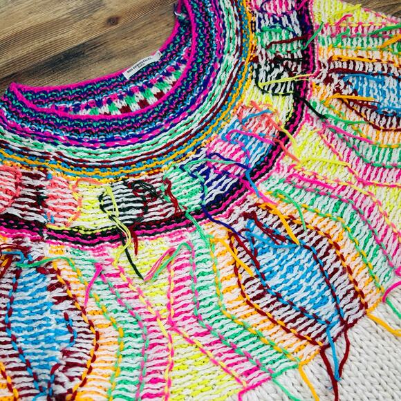 Mes Demoiselles Oversized Sweater Dress Alpaca Wool Jumper Colorful Fringe Art - Picture 10 of 11